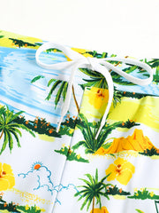 Men's Quick Dry Hawaiian Board Shorts - Cartoon Beach Pattern Swim Tr