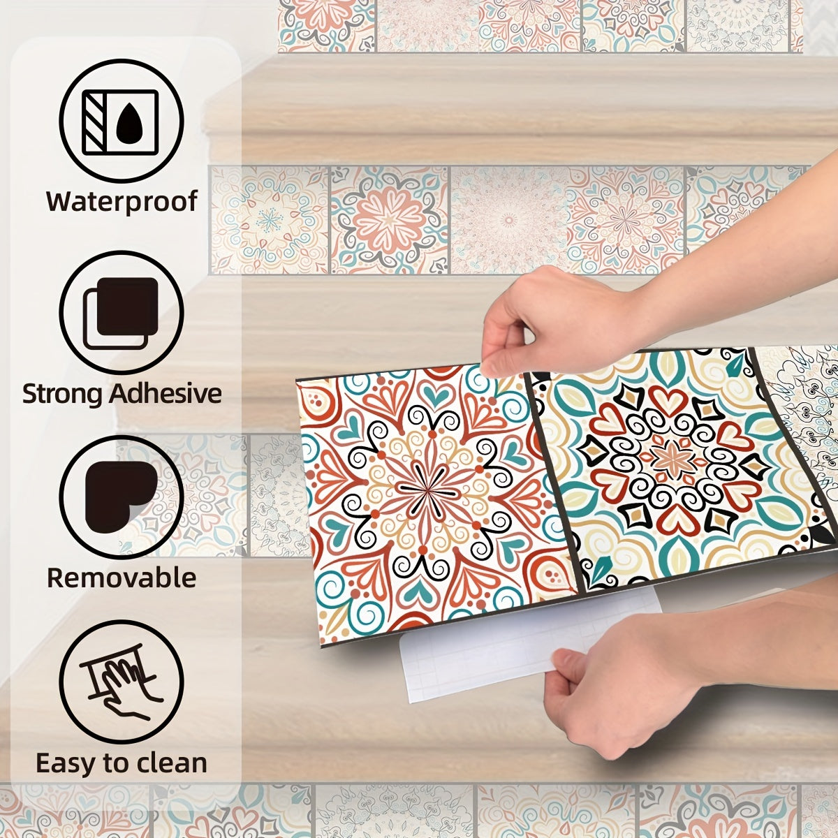 Bohemian Pattern Stair Sticker Self-adhesive Tile Wallpaper