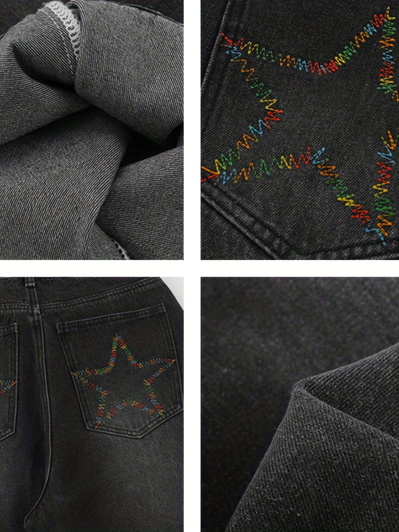 Star Embroidery Straight Jeans Loose Fit High Waist Denim Pants Women's Jeans