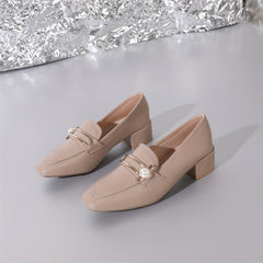 Women's Faux Metal Block Heels Slip On Shoes