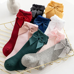 Girls Knee High Socks with Bow Detail