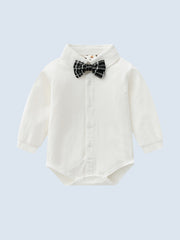 Baby Boys Gentleman Outfit Button Down Shirt Romper & Plaid Pants