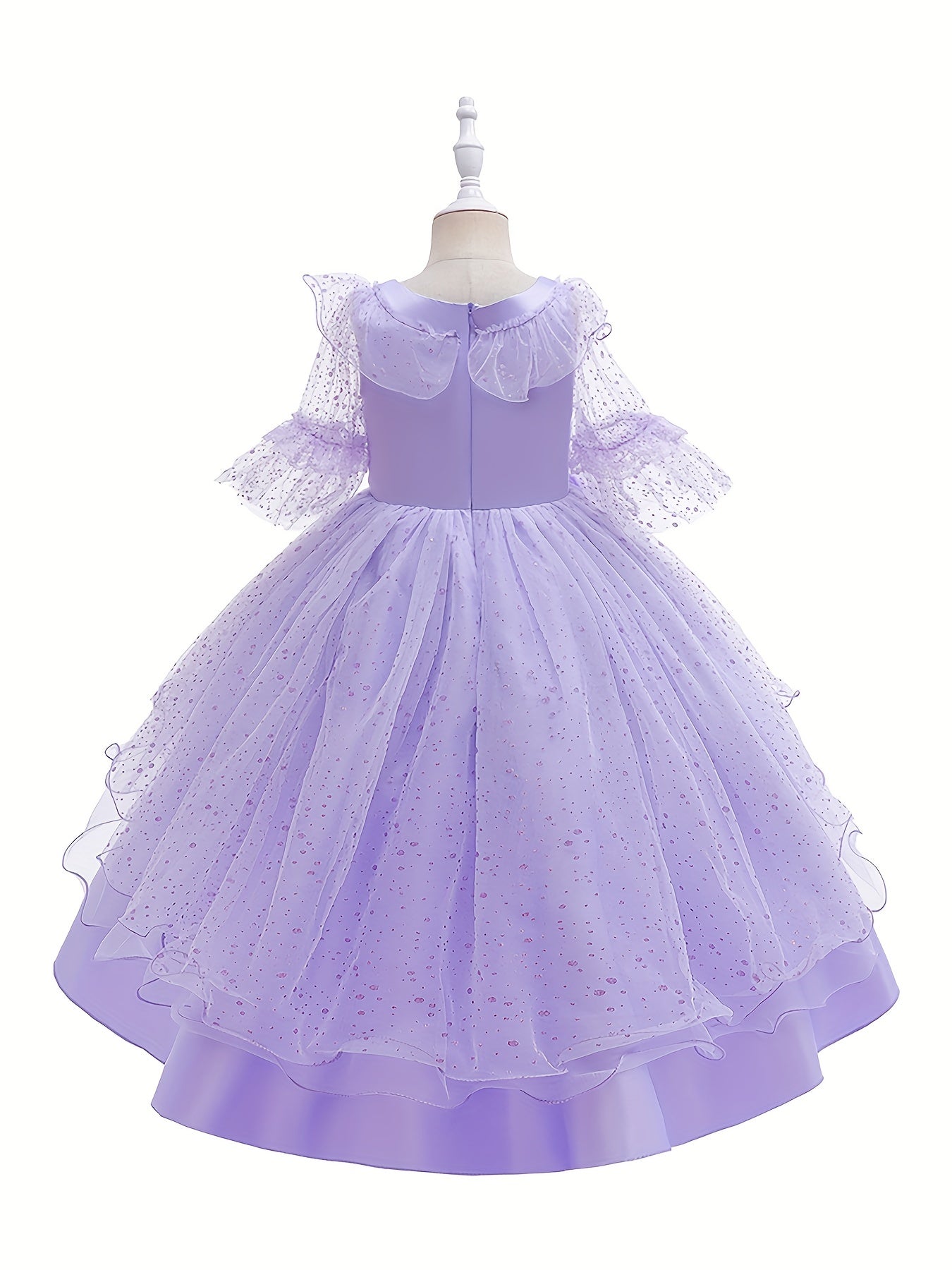 Girls Princess Lace Sleeve Dress Tulle Flowers Embroidery Halloween Costume