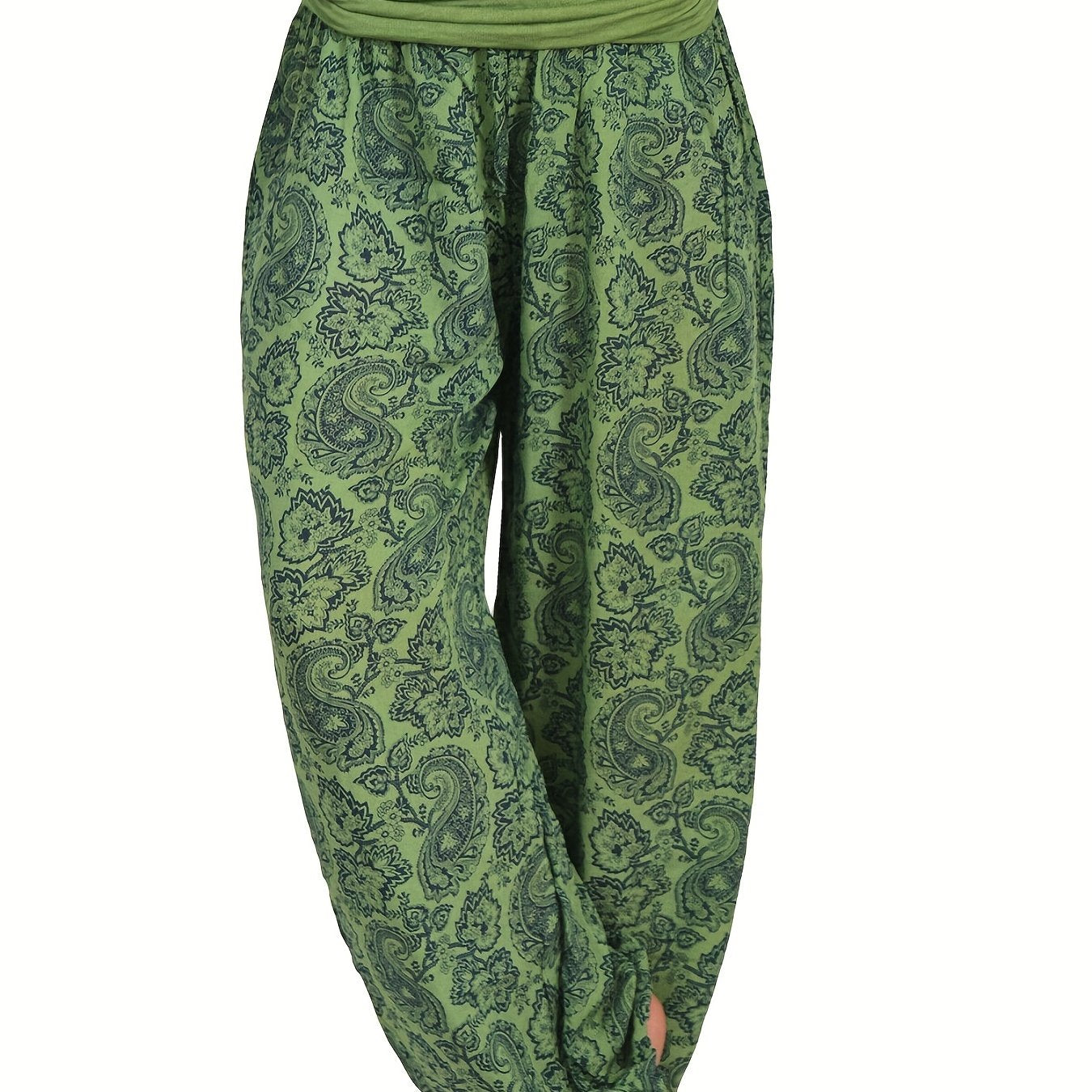 Paisley Print Wideband Waist Pants for Spring & Summer
