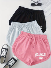 3 Pack Letter Print Drawstring Shorts for Women
