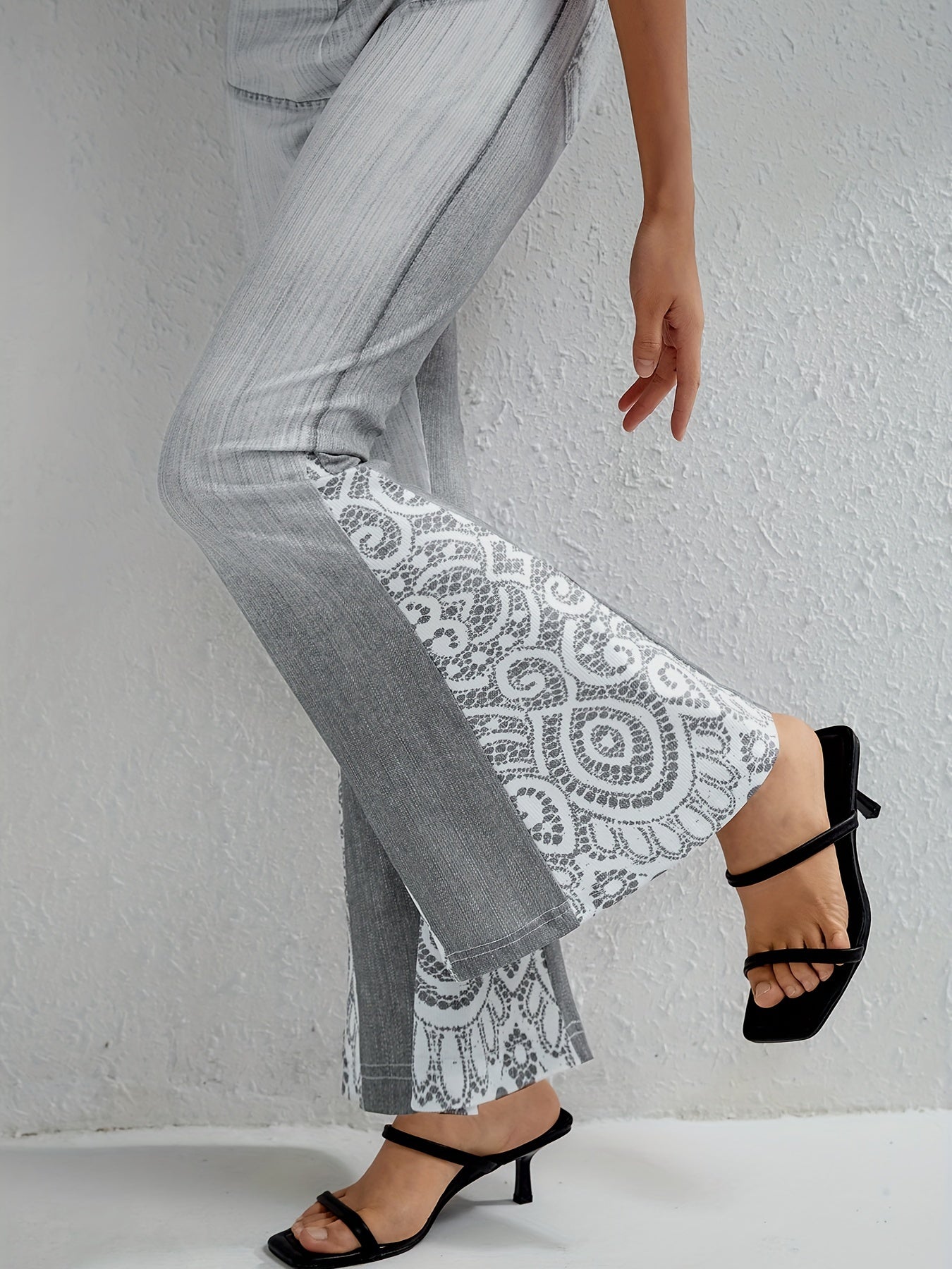Floral Print High Waist Flare Leg Pants
