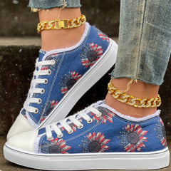 Women's Floral Print Canvas Shoes Low Top Lace Up Shoes