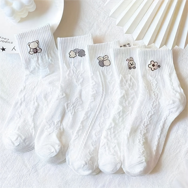 5 Pairs Cartoon Print Socks Comfy & Mid Tube Women's Stockings