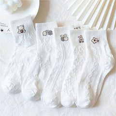 5 Pairs Cartoon Print Socks Comfy & Mid Tube Women's Stockings
