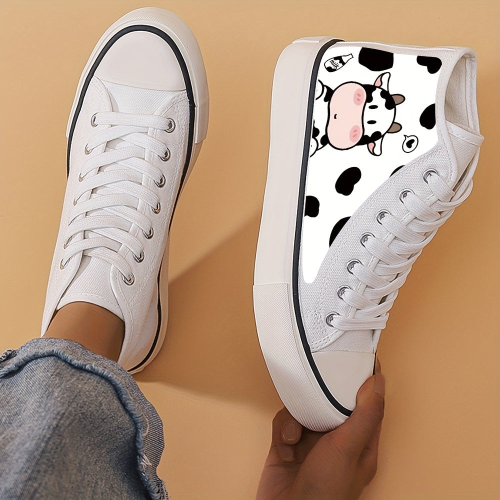 Girl's Cartoon Cow High Top Skate Shoes