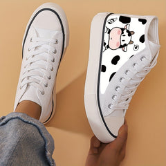 Girl's Cartoon Cow High Top Skate Shoes