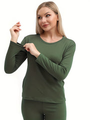 Women's Thermal Underwear Set Soft Base Layer Skiing Winter Warm Top & Leggings