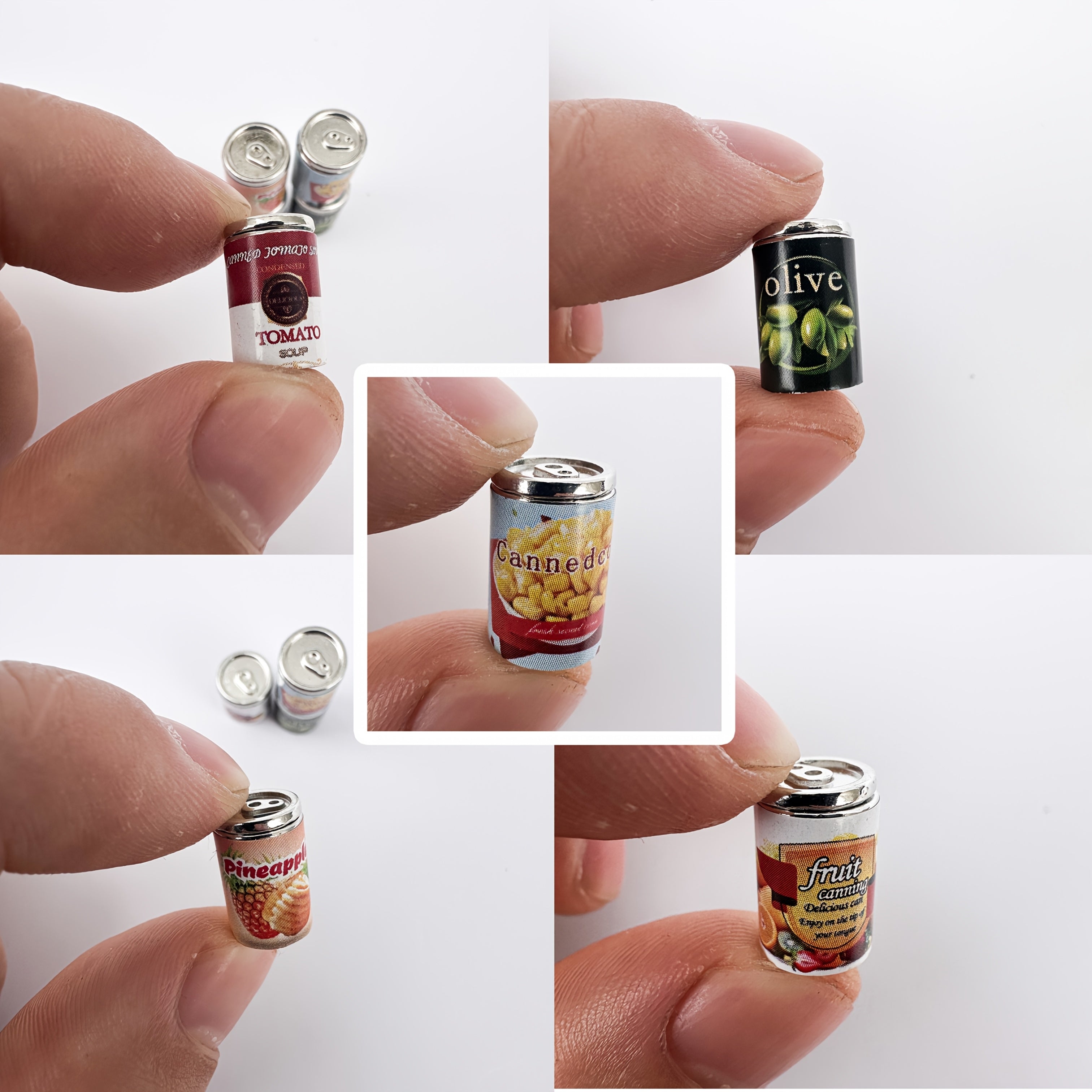 5pcs Alloy Canned Tomato Soup Dollhouse Accessories Realistic Red Food Models