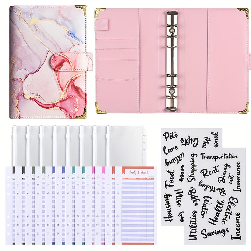 A6 Budget Binder with Envelopes Pink Purple Green Gray Red