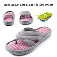 Women's Stripe Flat Flip Flops Open Toe Slippers Memory Foam Non-slip Shoes