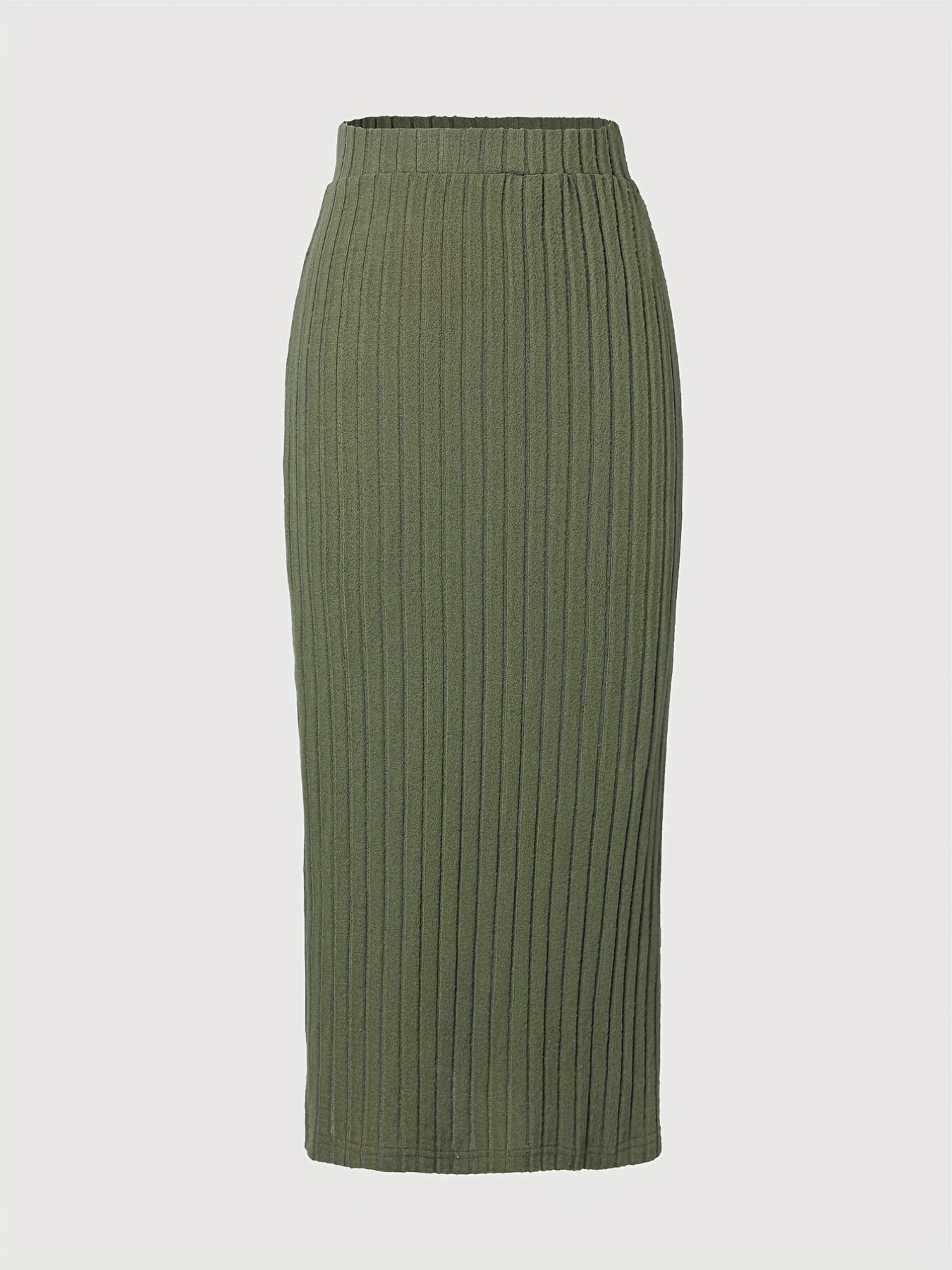 Ribbed Knit Side Split Skirt Casual Solid Every Skirt Women's Clothing