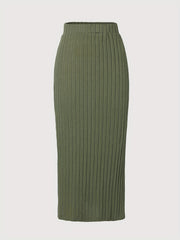 Ribbed Knit Side Split Skirt Casual Solid Every Skirt Women's Clothing