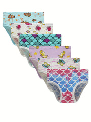 6pcs Girls' Stretchy Comfy Cotton Panties Big Girl Cartoon Underpants