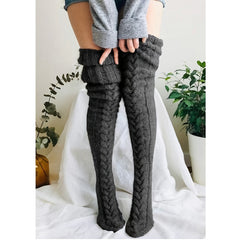 Knit Leg Stocking Thigh Long Warmers Knee Cable Women Boot Socks