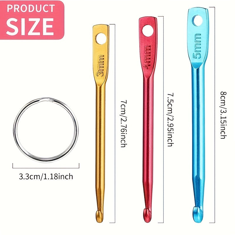3pcs Aluminum Crochet Hooks Set 3 4 5mm Portable Short Knitting Needles Tool