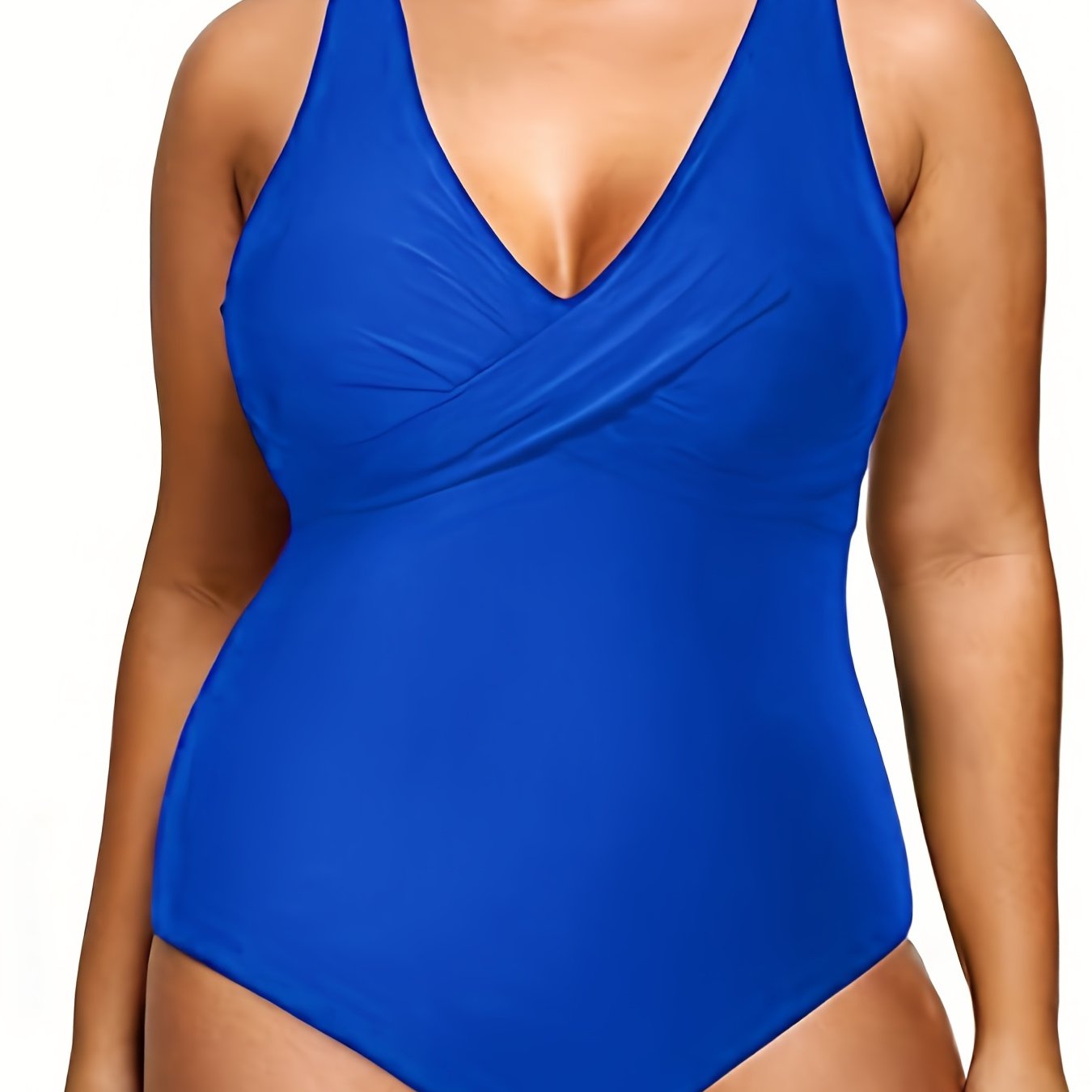Solid Criss Cross V Neck One Piece Swimsuit