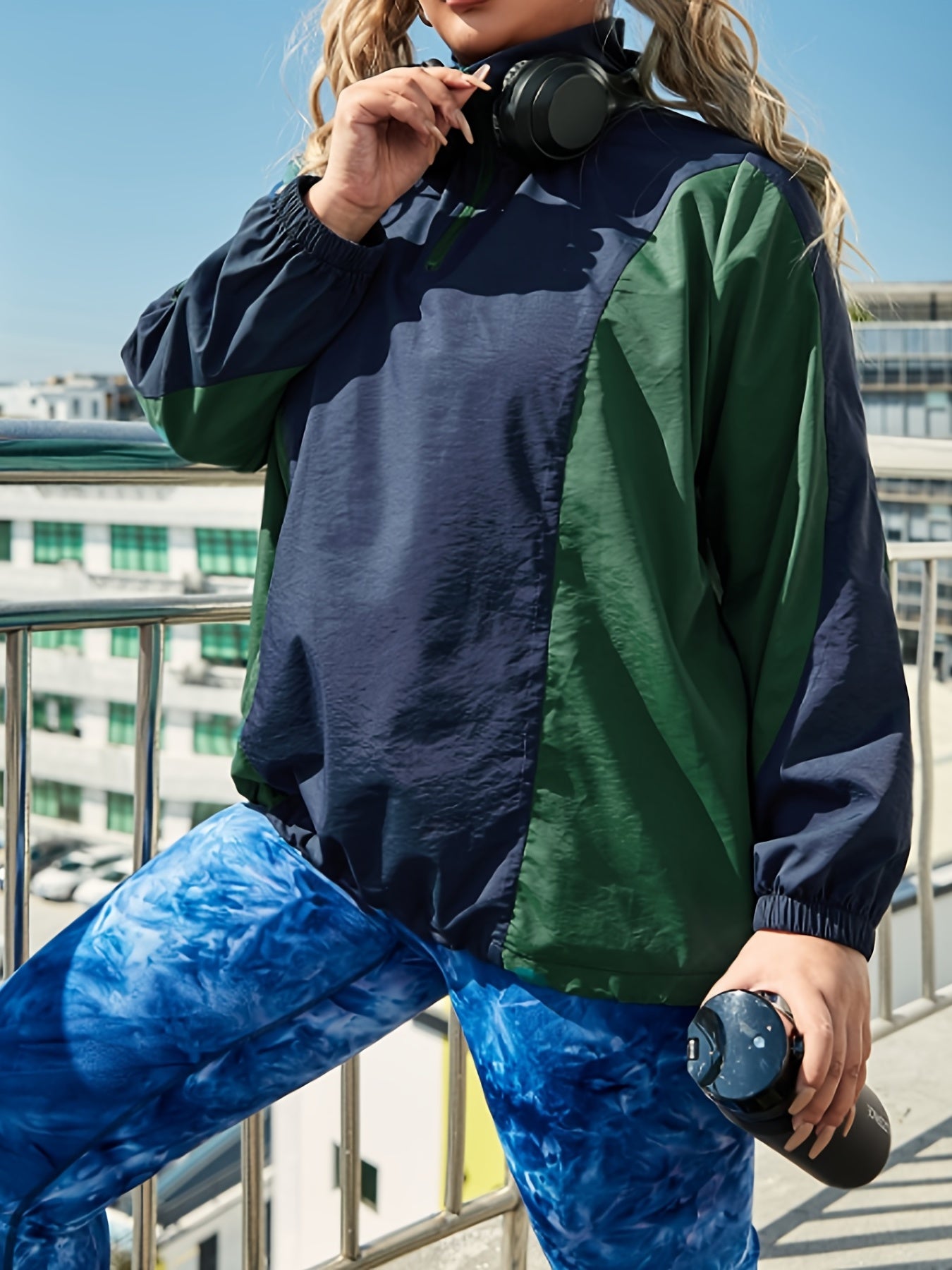 Colorblock Long Sleeve High Zip Collar Sports Top