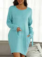 Lace Up Long Sleeve Stretch Dress With Pockets
