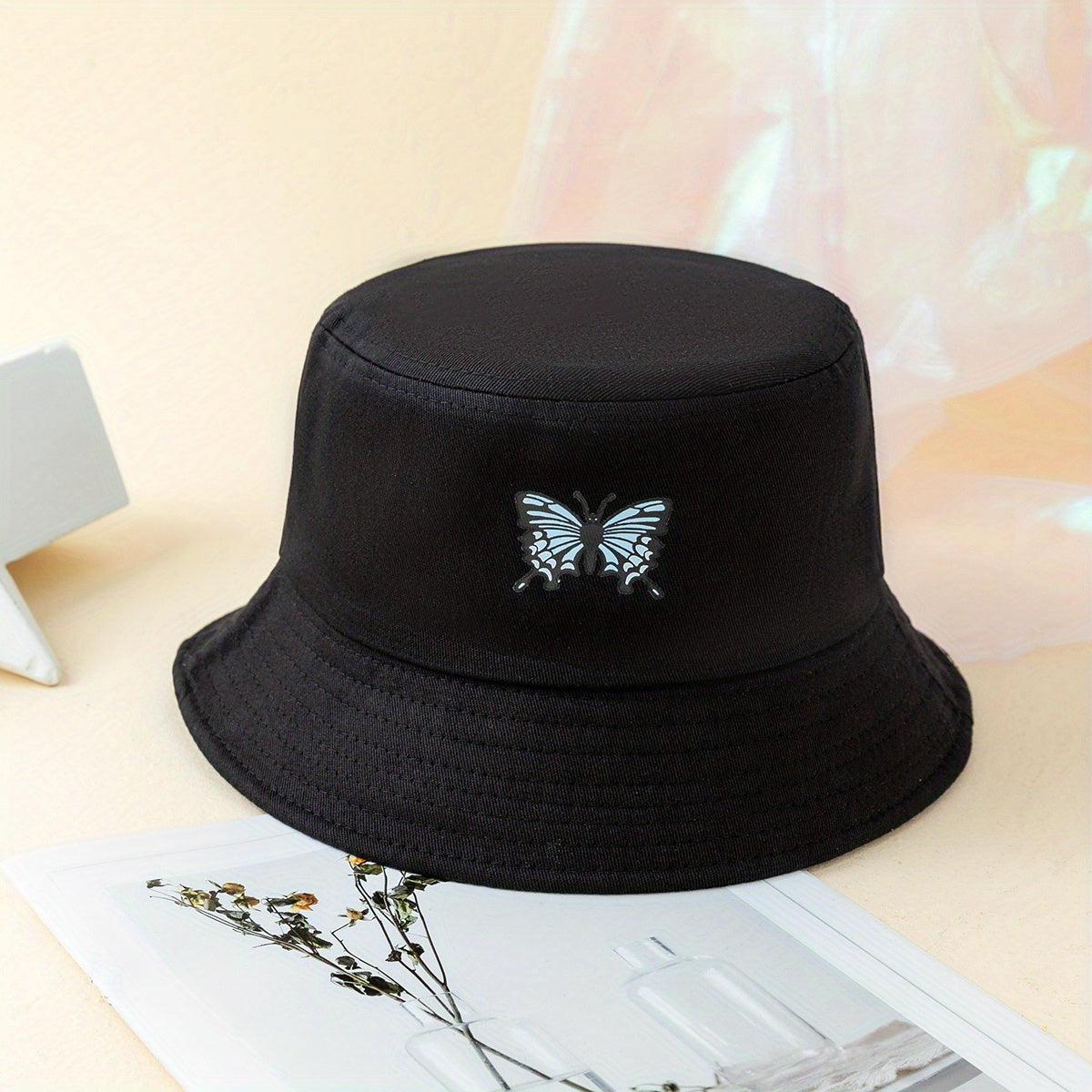 Butterfly Printed Bucket Hat Solid Basin Hat Casual Couple Fisherman Cap