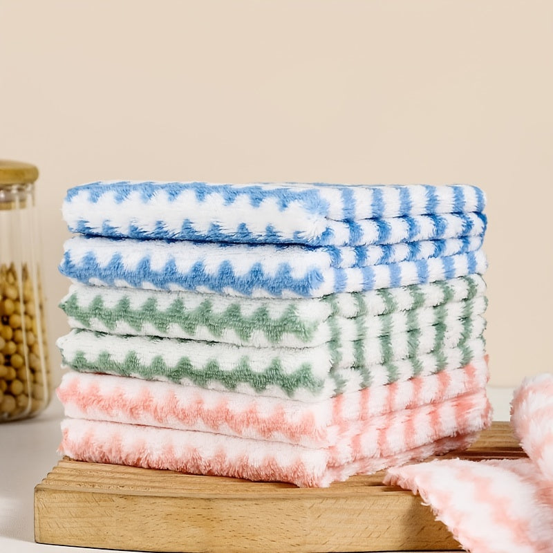 5pcs Microfiber Striped Dish Cloths Coral Velvet Towels for Kitchen Bathroom Car