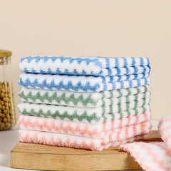5pcs Microfiber Striped Dish Cloths Coral Velvet Towels for Kitchen Bathroom Car