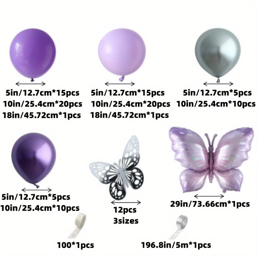 Purple Balloon Garland Kit Butterfly Decorations Metallic Balloons Arch