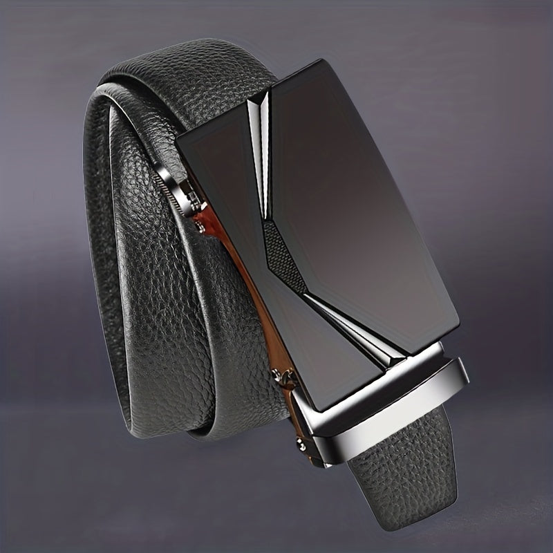 Men's PU Leather Belt with Automatic Buckle Formal Dress Father's Gift