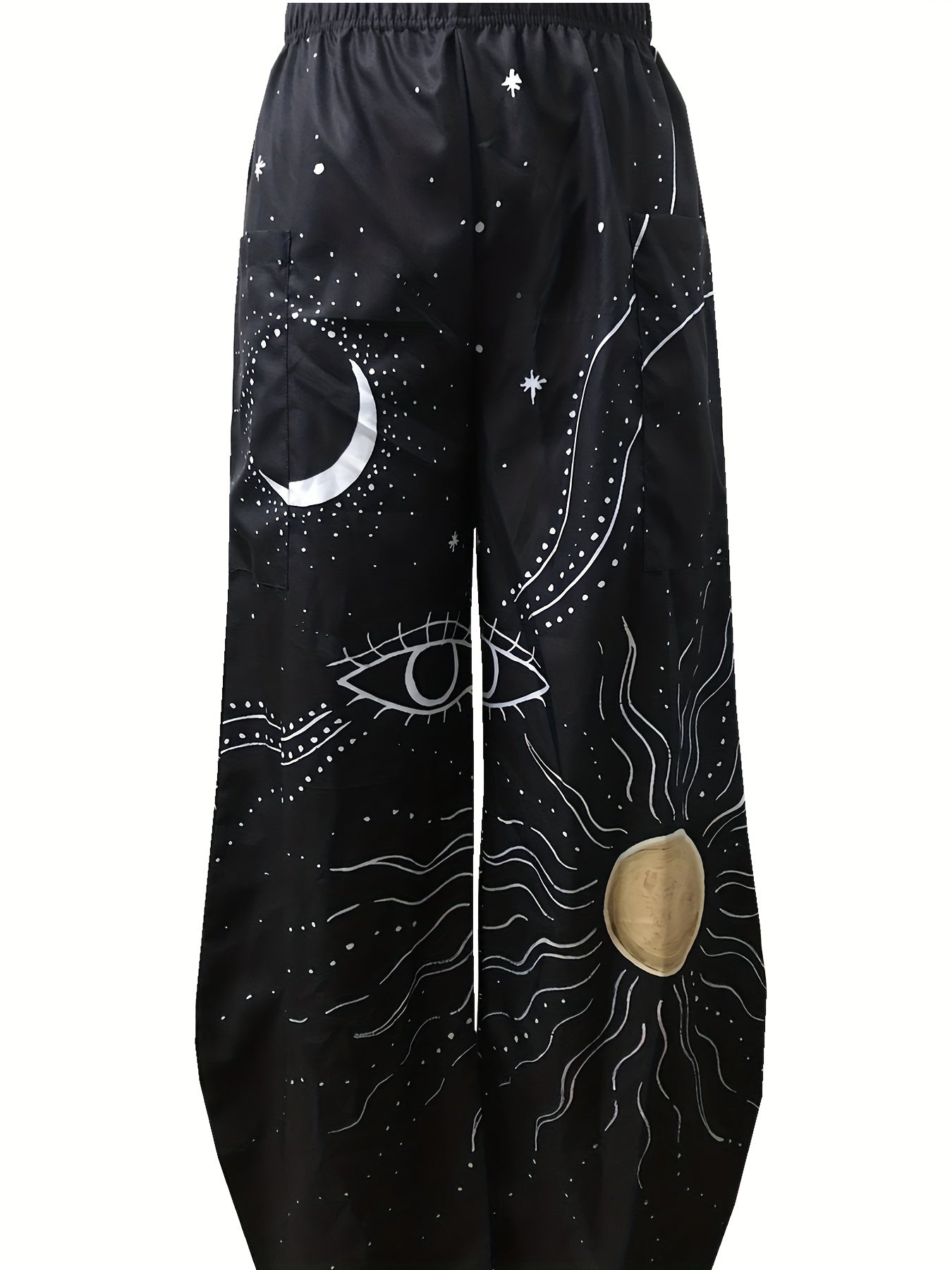 Sun & Moon Print Wide Leg Pants With Pockets