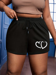 Women's Plus Hearts Print Drawstring Shorts