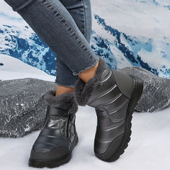 Women's Reflective Snow Boots Plush Lined Thermal Waterproof Rain Shoes