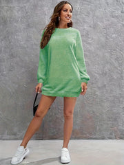 Plush Pullover Sweatshirt Dress Long Sleeve Crew Neck