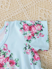 Baby Girls Floral Dress Short Sleeves Round Neck Dress