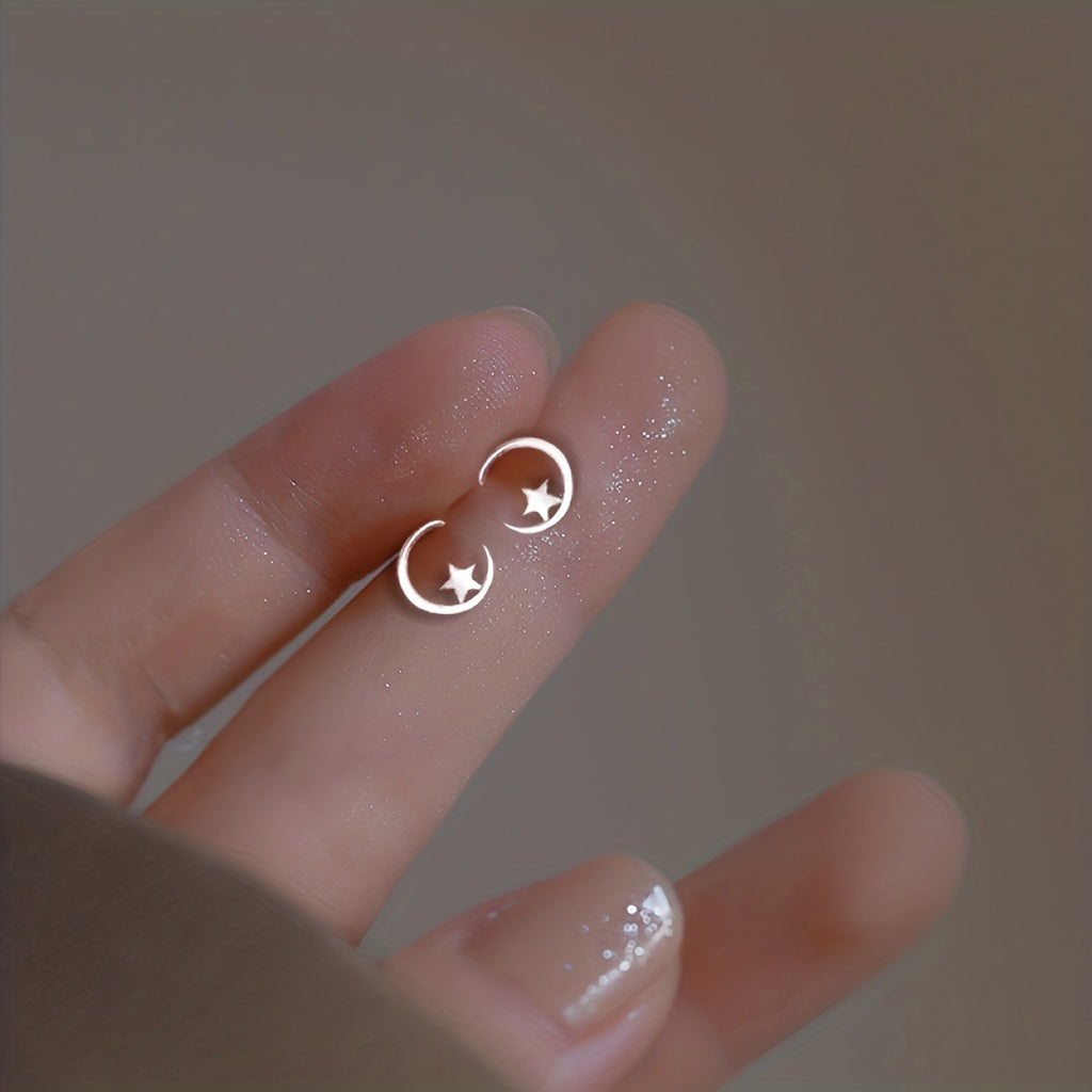 Hollow Moon Star Stud Earrings for Girls