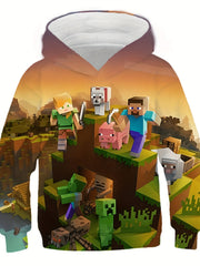 Pixel Style Game Print Kid's Hoodie Unisex Pullover