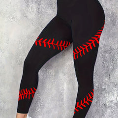 Sporty Leggings Women's High Rise Rice Print Elastic Leggings
