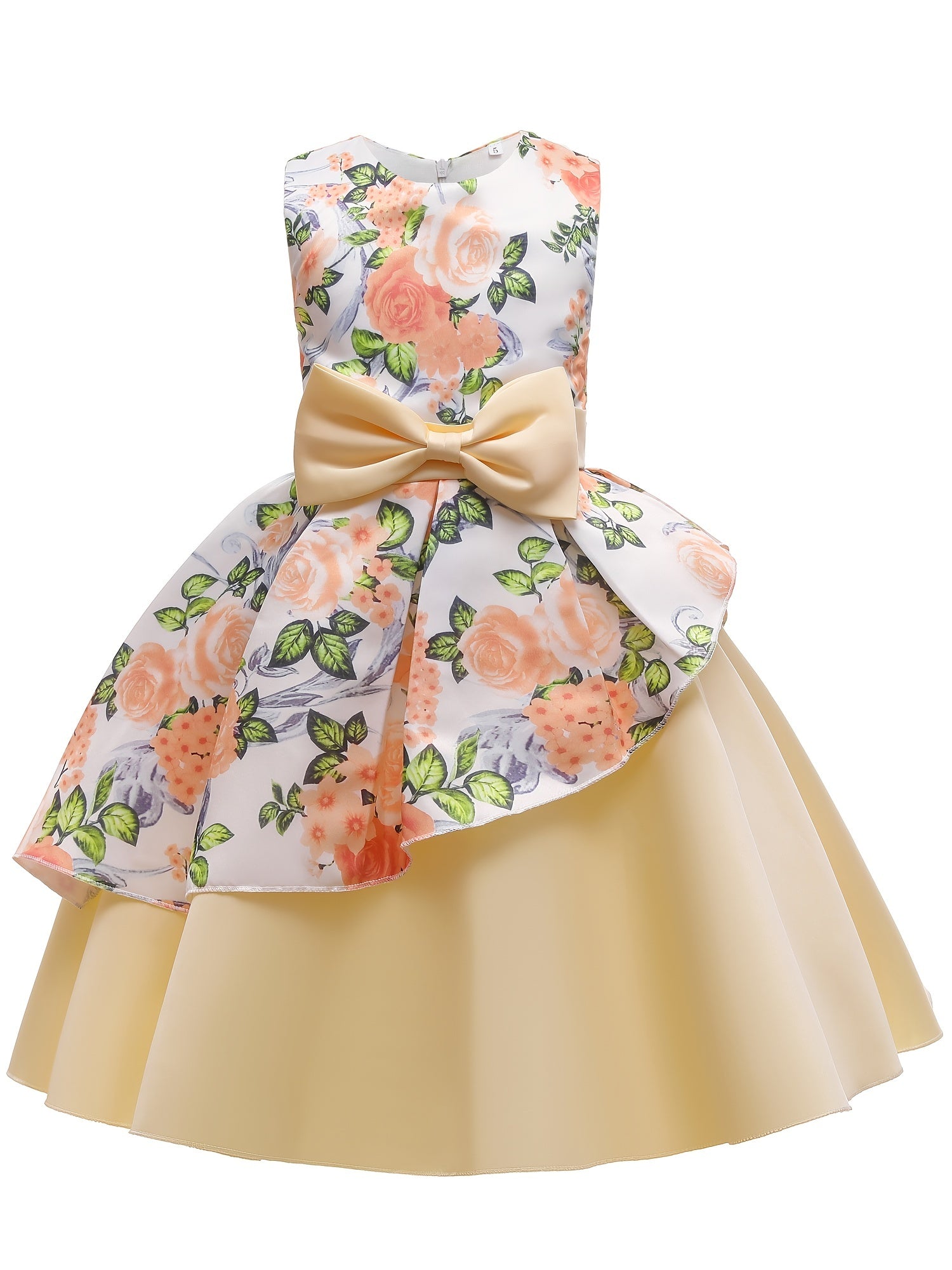 Girls Flower Print Sleeveless Princess Dress For Summer Party