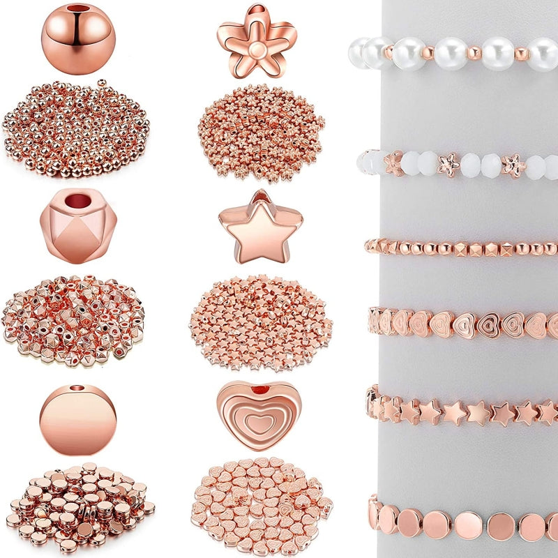 120 Pcs Mixed Shape Spacer Beads Round Ball Heart Flower Disc Loose Beads