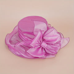 Organza Bow Derby Hat Sunscreen Breathable Bucket Hat Women Church Wedding Beach