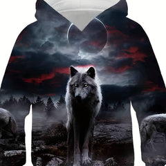 Boy's Wolf Graphic Hoodie Casual 3D Print Hooded Sweatshirt For Outdoor