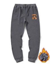 Bear Print Warm Sweatpants Men's Casual Drawstring Jogger Pants