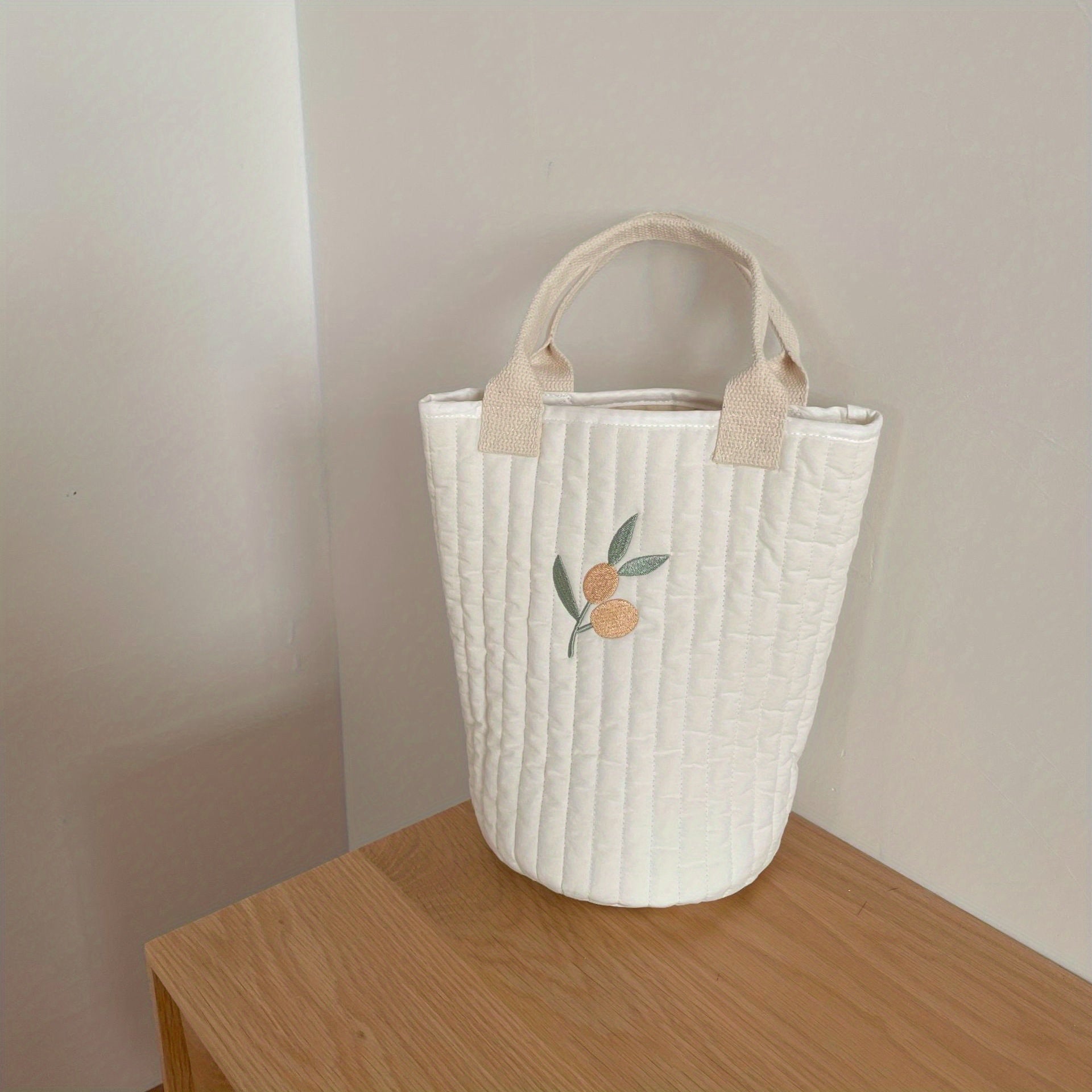 Embroidered Quilted Cotton Tote Bag for Moms On the Go