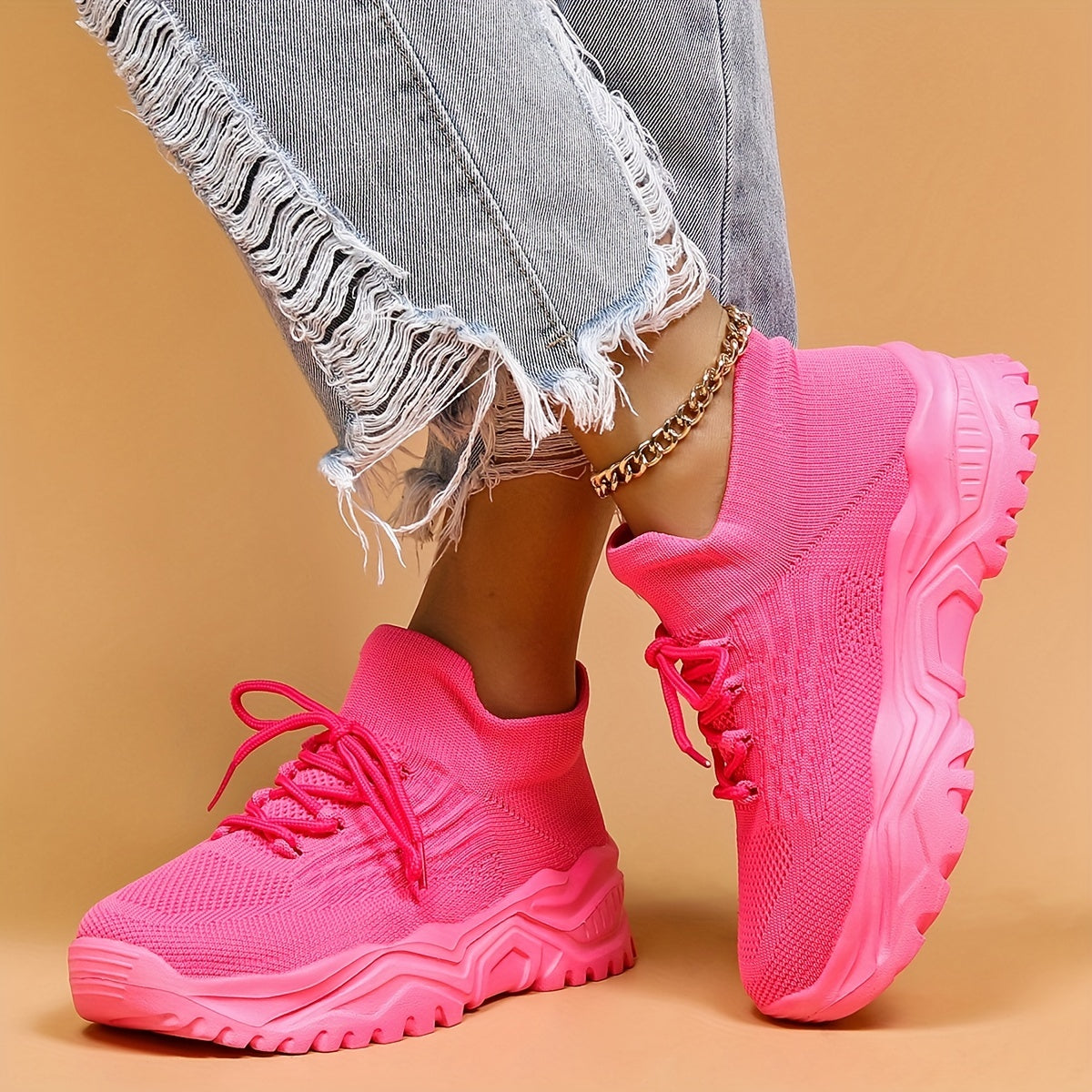 Women's Chunky Knit Sneakers with Arch Support