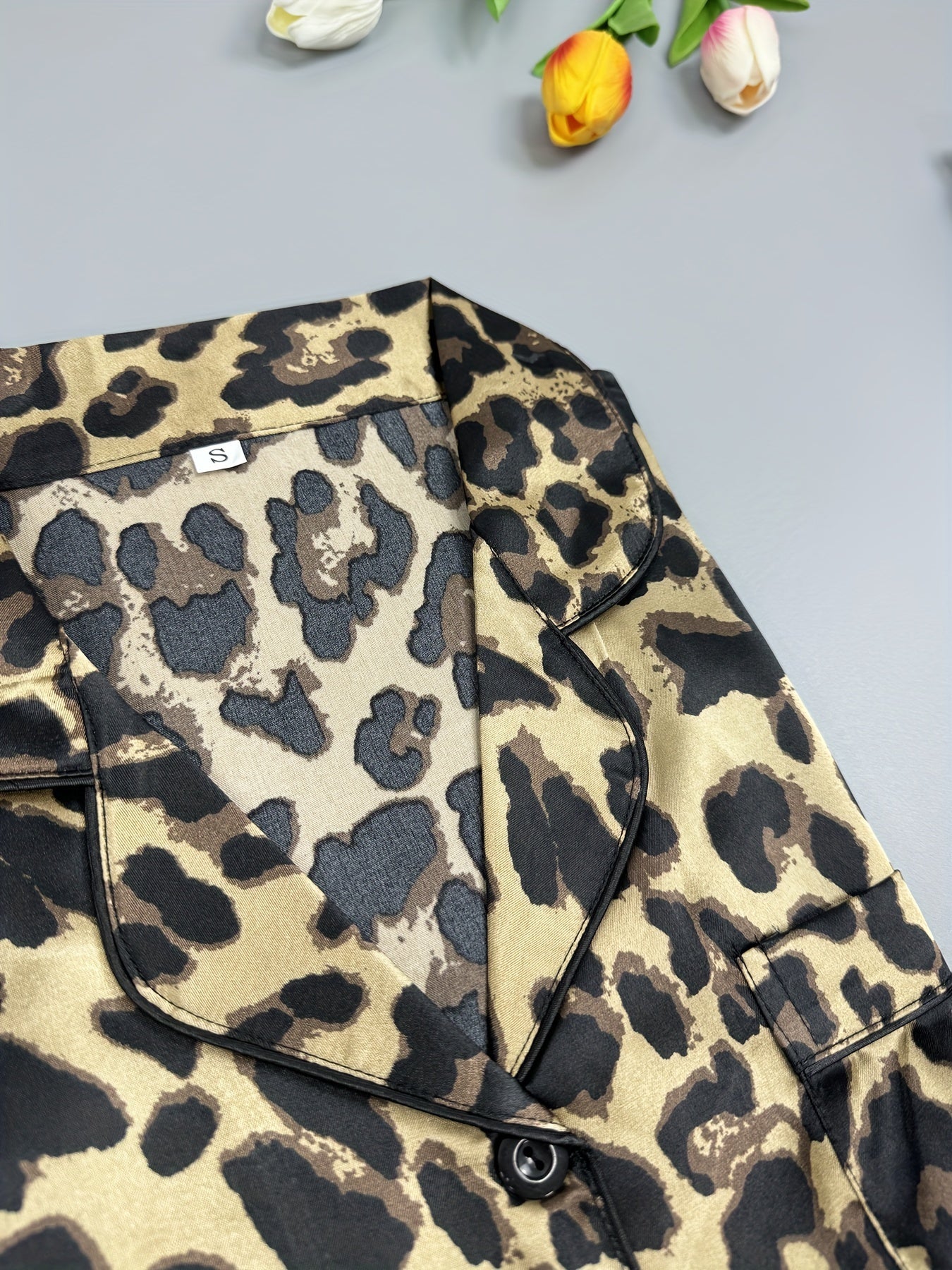 Leopard Print Pajama Set Short Sleeve Top & Shorts & Pants