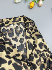 Leopard Print Pajama Set Short Sleeve Top & Shorts & Pants