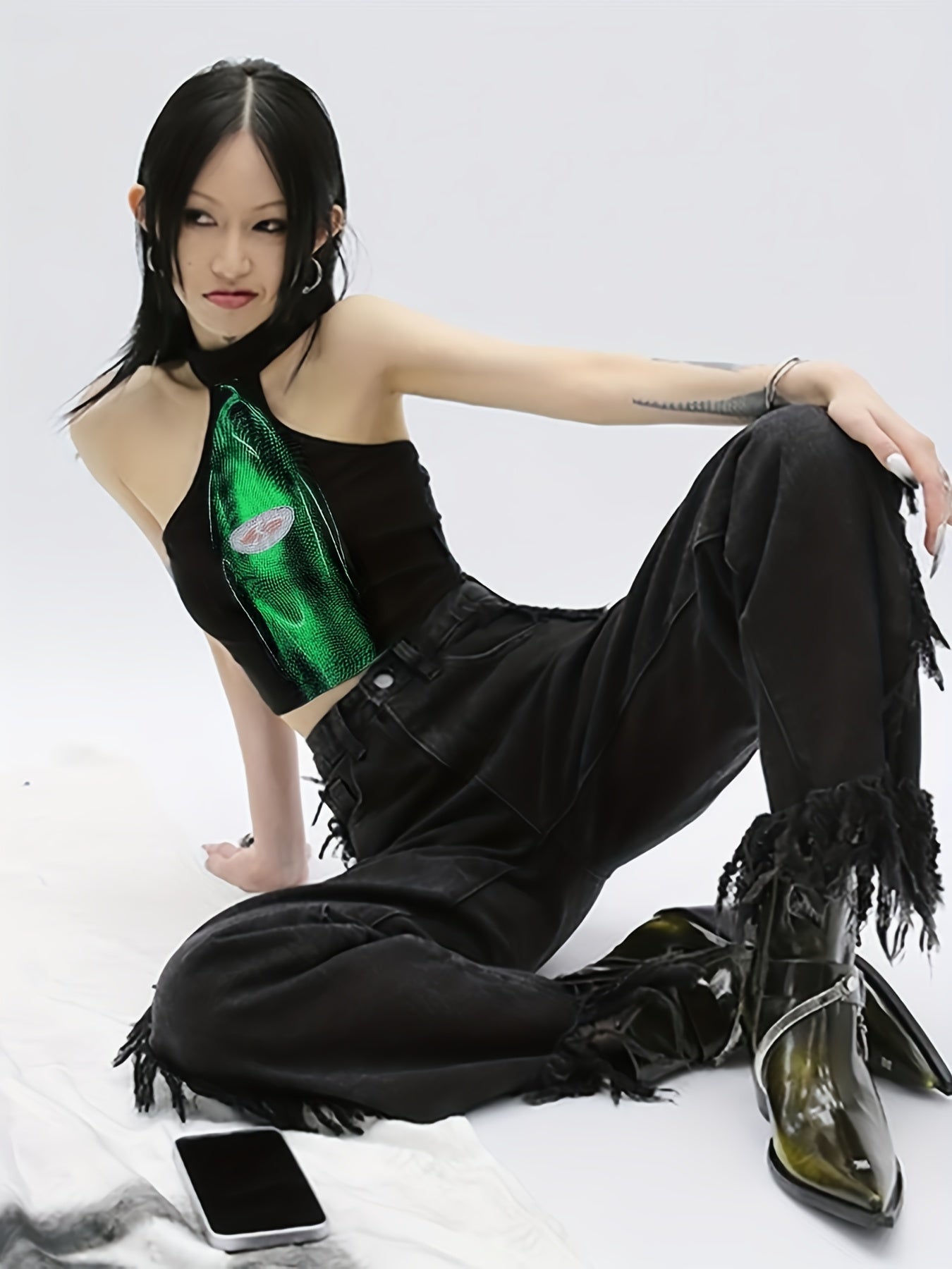 Y2K Halter Neck Graphic Print Top
